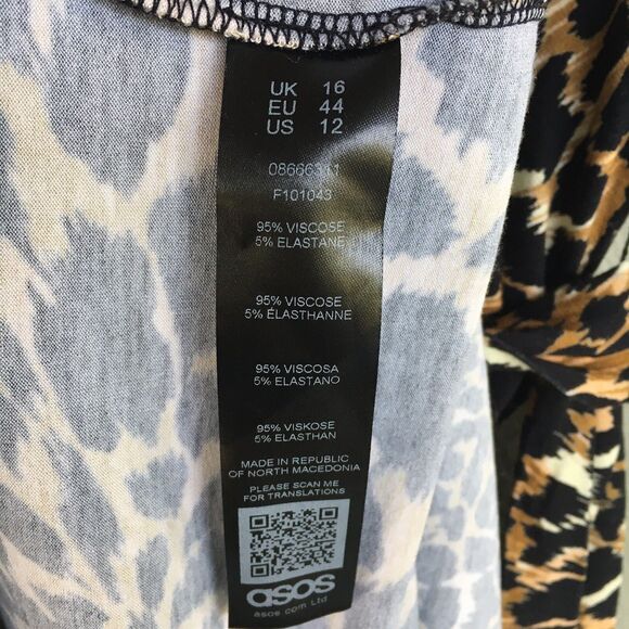 ASOS DESIGN Dress Womens 12 Brown Animal Print Maxi V Neck Short Sleeve Mob Wife - Picture 10 of 12